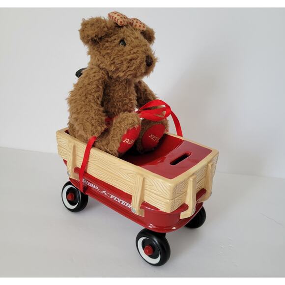 Enesco Other - Vintage 2000 Radio Flyer Collectible Coin Bank Plush Girl Bear in Wagon Enesco